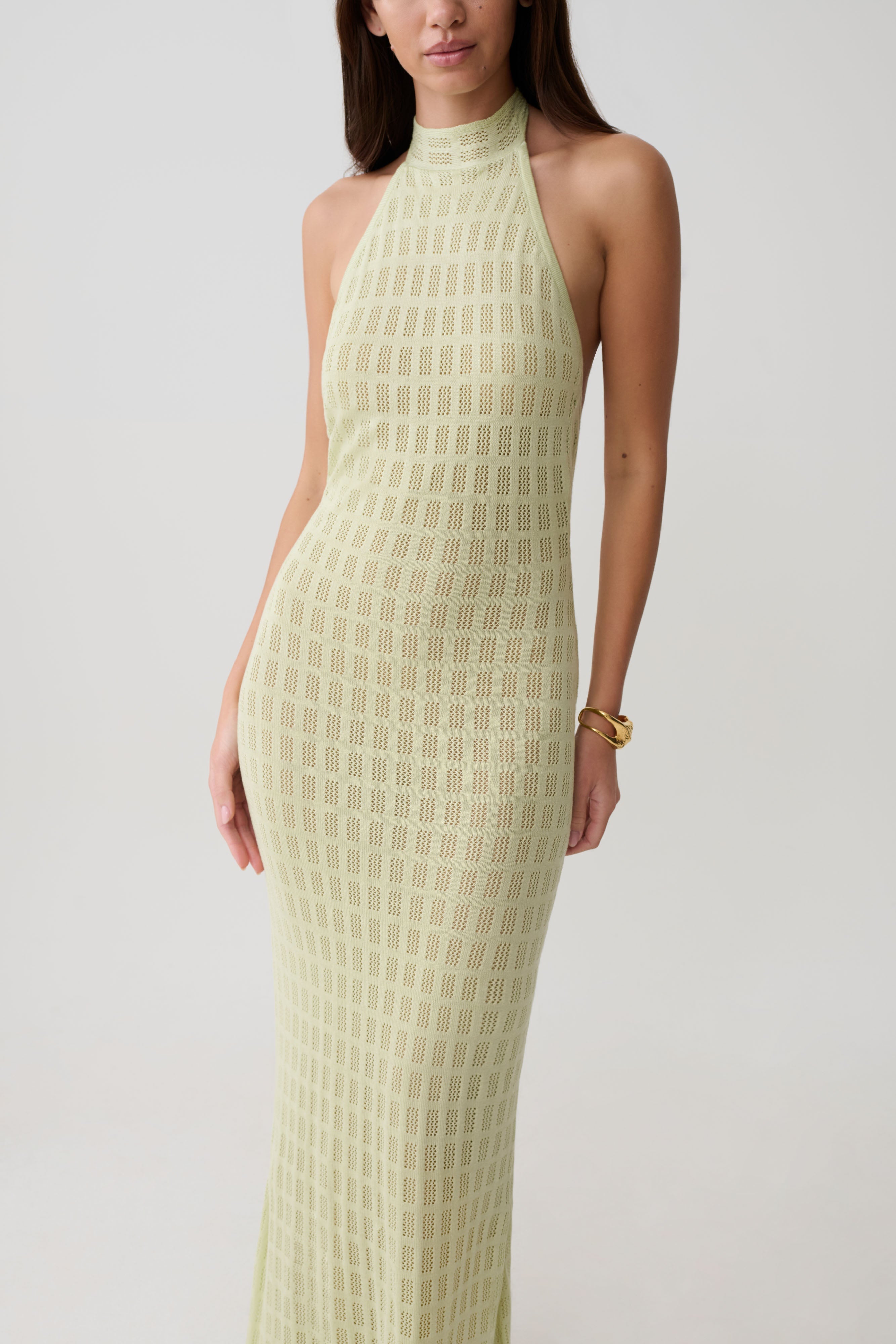 Hayley Halter Knit Maxi Dress - Seafoam