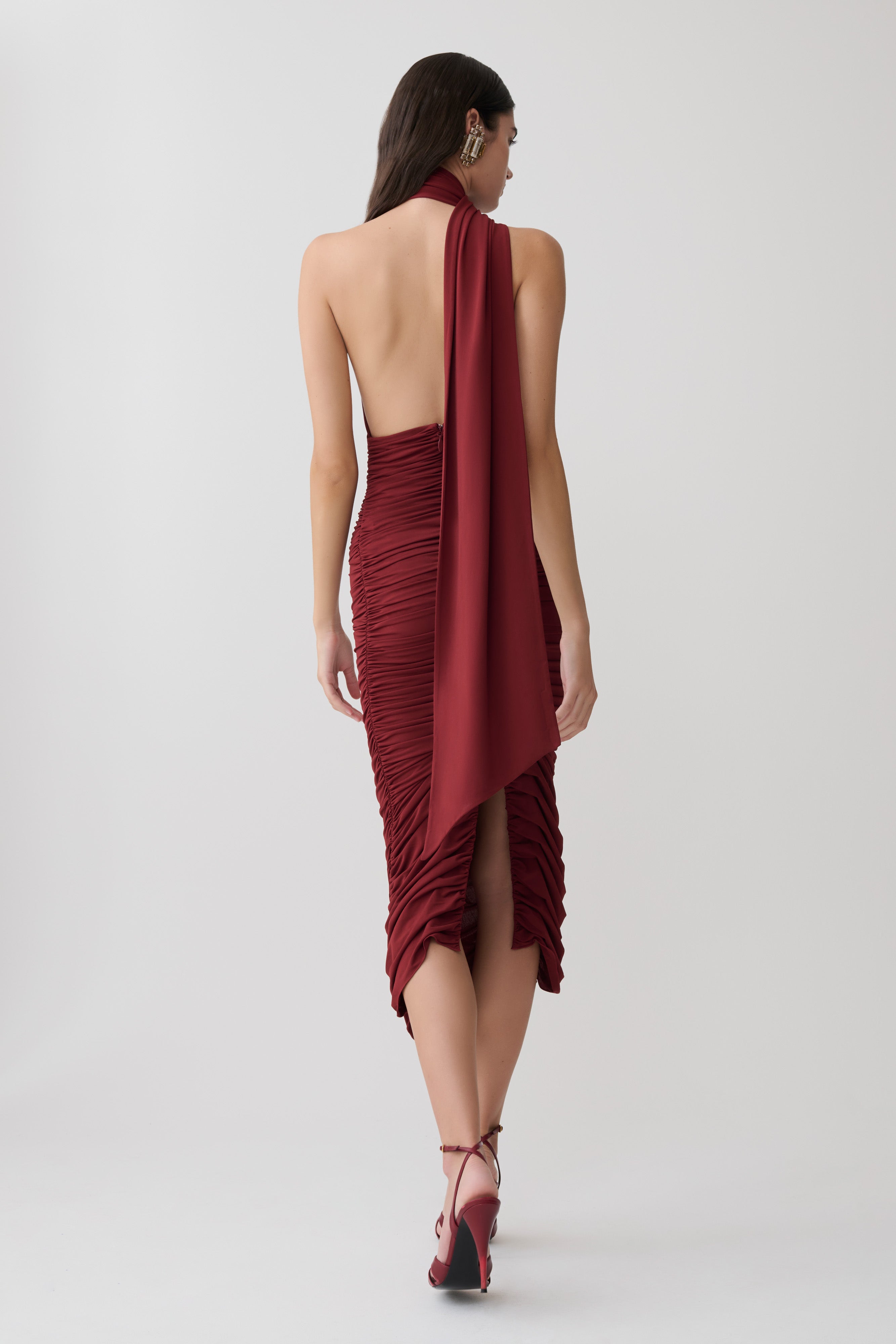 Giannie Draped Midi Dress - Merlot
