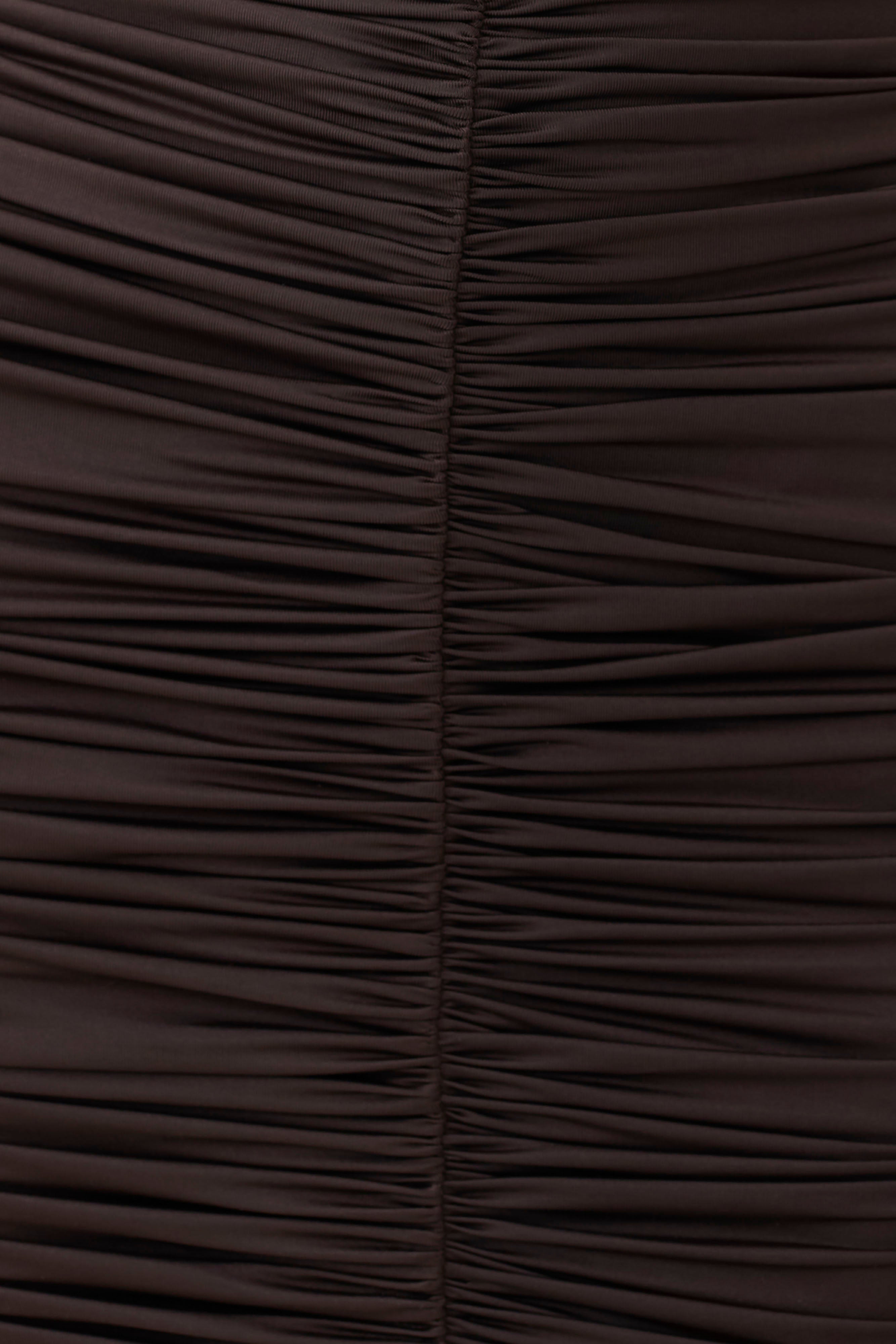 Alphine Gathered Short Sleeve Mini Dress - Chocolate