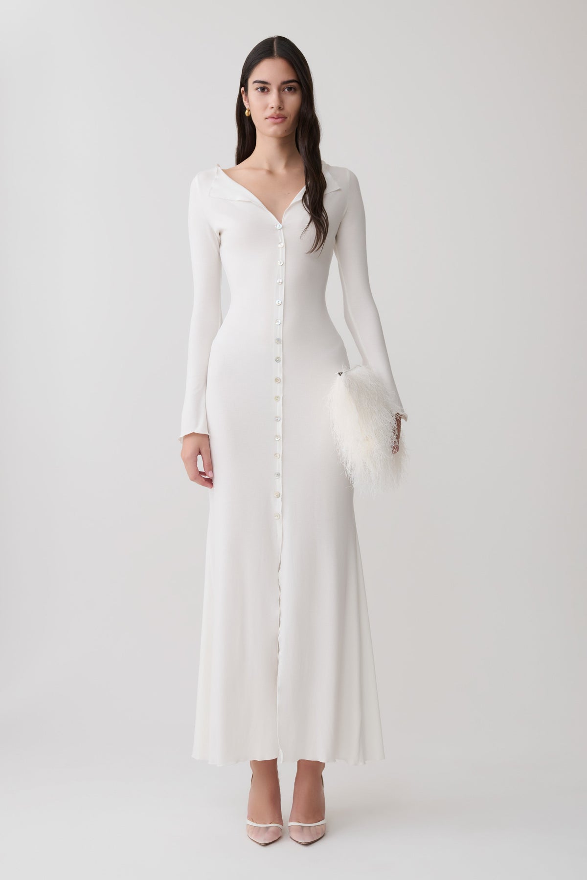 Tanya Buttoned Long Sleeve Maxi Dress - White
