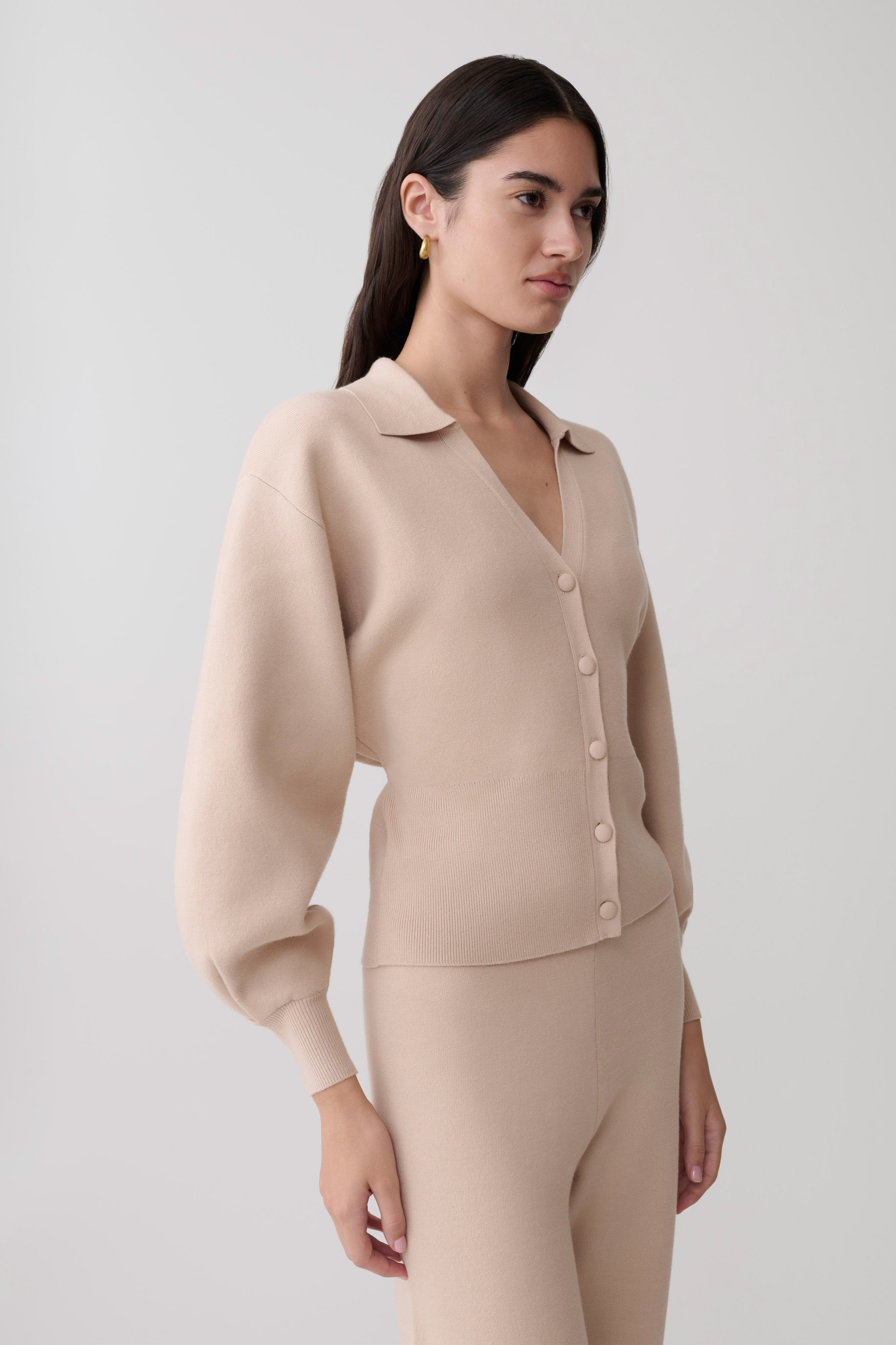 Blaine Knit Blouson Sleeve Cardigan - Oat Marle