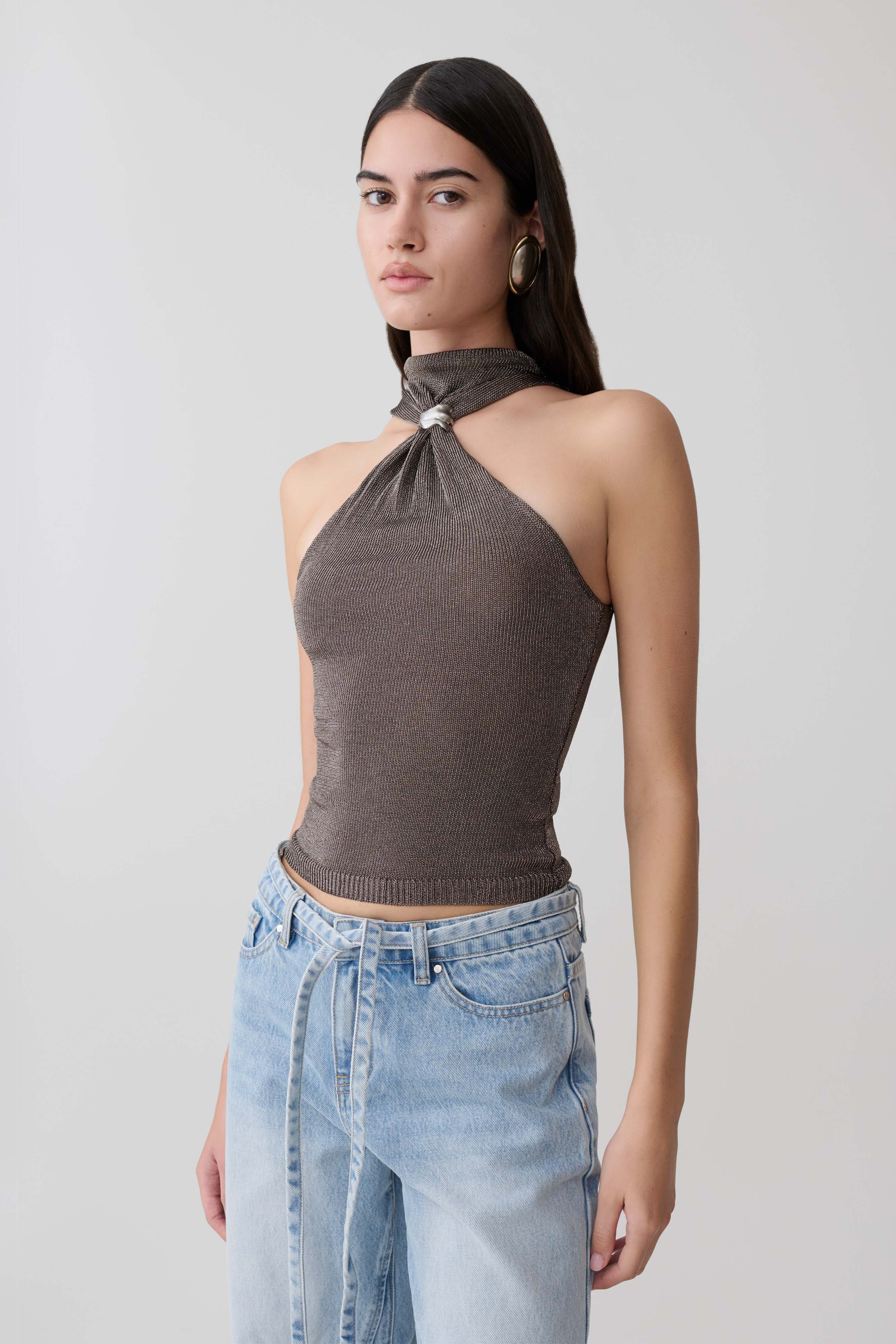Nikki Lurex Top With Hardware - Gunmetal