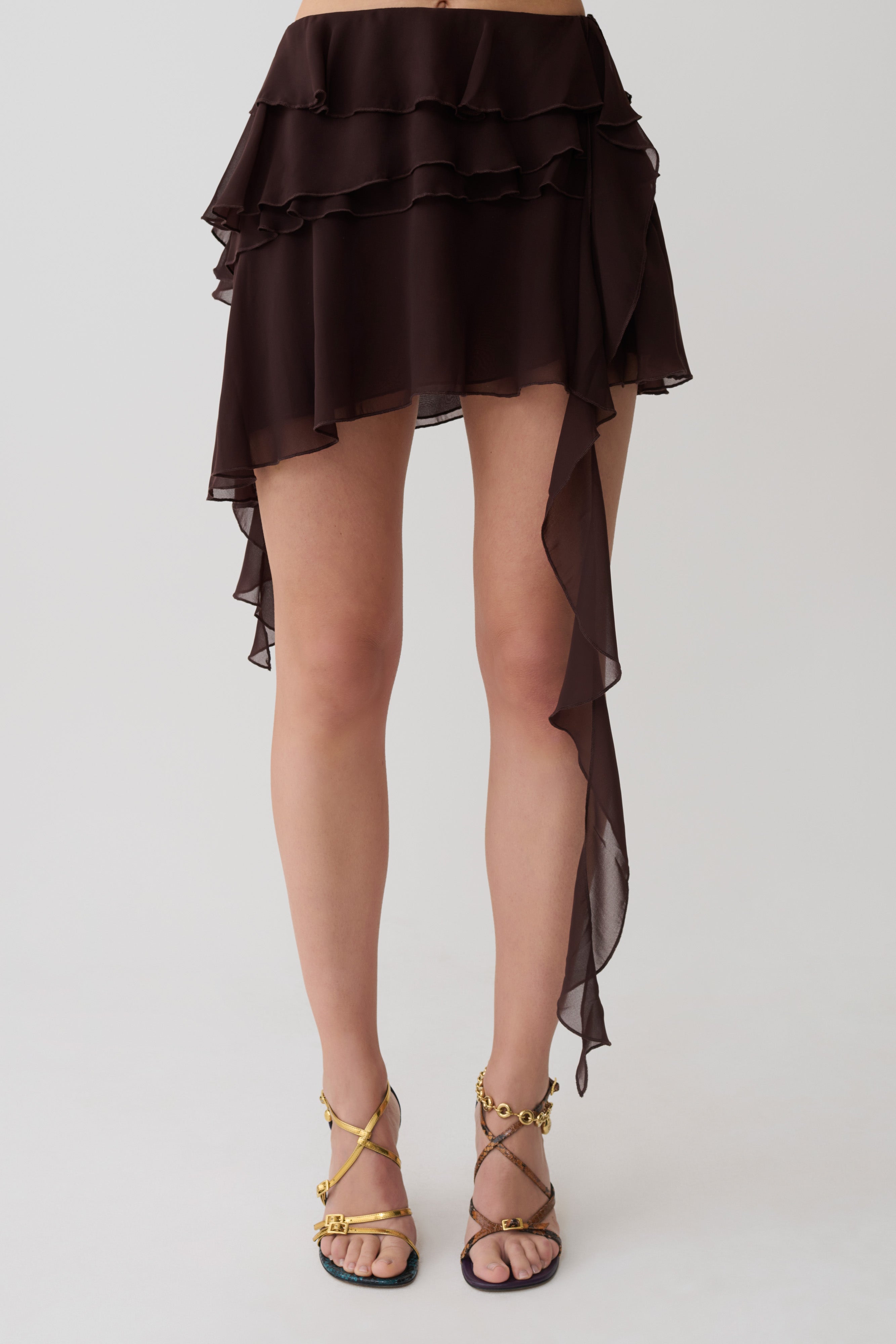 Nora Chiffon Layered Mini Skirt - Cacao Brown