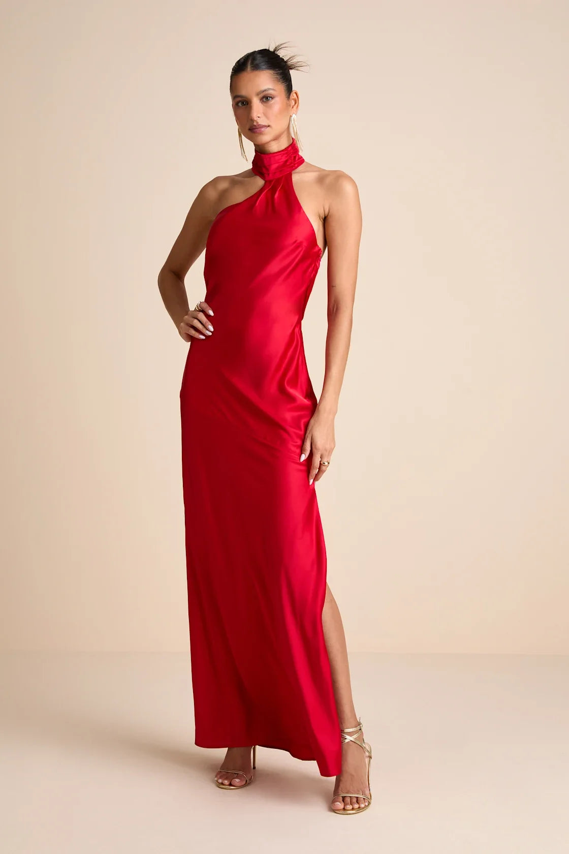 Madalena Red Satin Cowl Back Maxi Dress