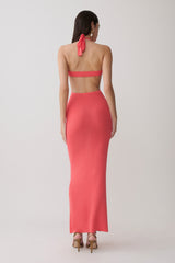 Theresea Halter Knit Maxi Dress - Coral