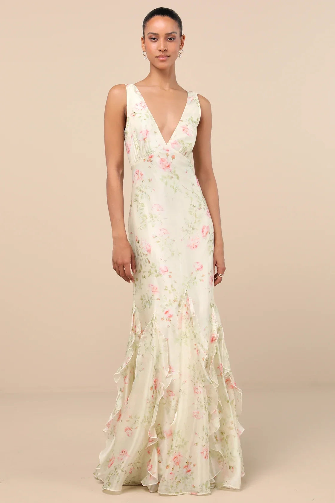 Deluca Ivory Sleeveless Ruffled Maxi Dress