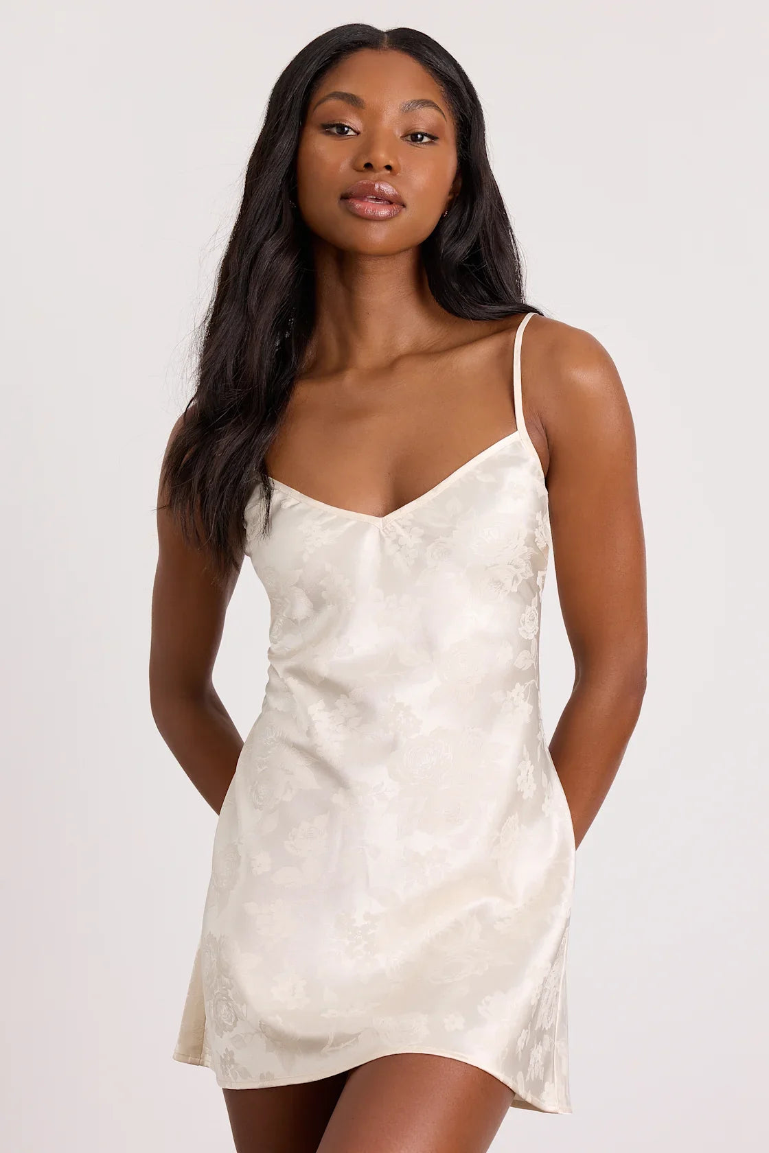 Lyria Champagne Satin Jacquard Lingerie Slip