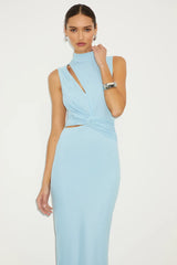Kamara Green Mesh Cutout Knotted Midi Dress