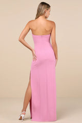 Famous Icon Black Strapless Column Maxi Dress