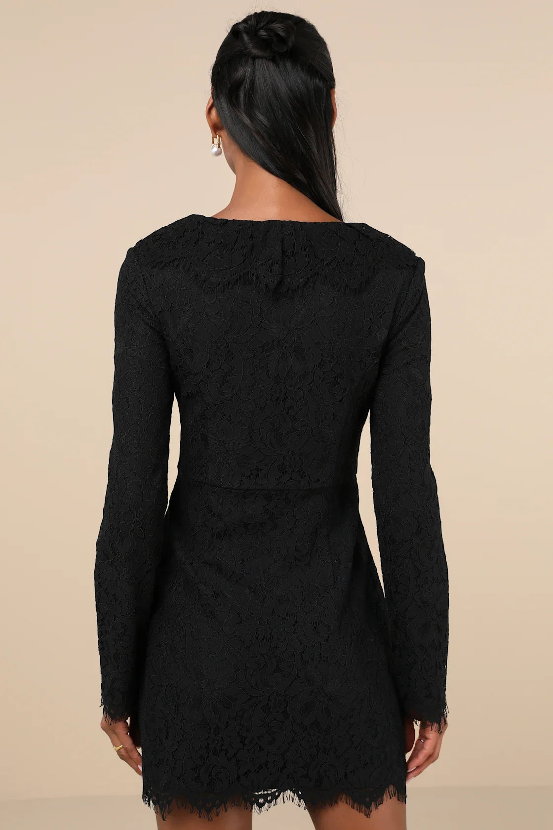 Memorably Romantic Black Lace Long Sleeve Mini Dress