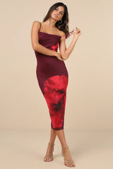 Jaela Burgundy Floral Mesh Sleeveless Bodycon Midi Dress
