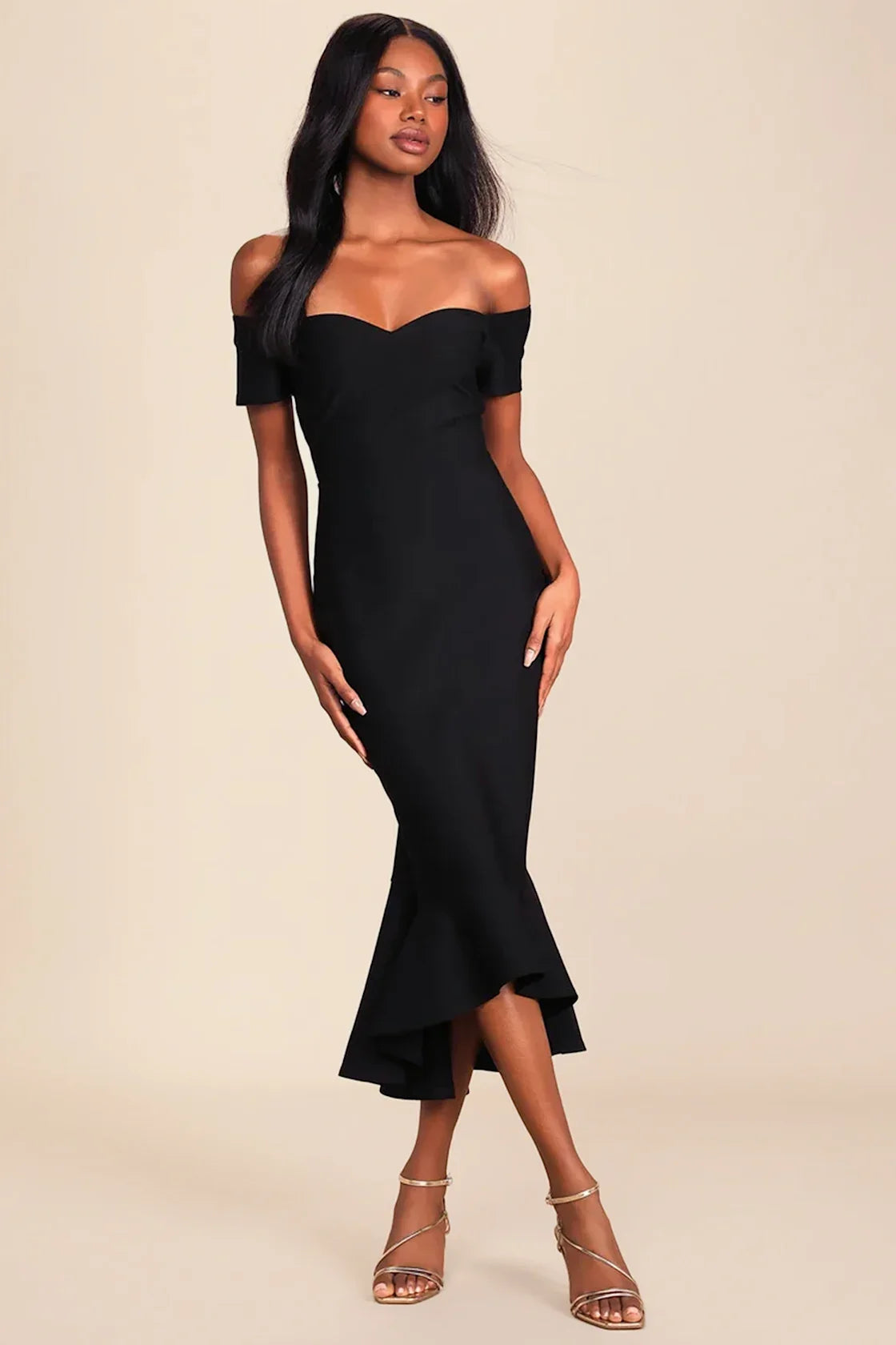 How Much I Care Ivory Off-the-Shoulder Midi Dress