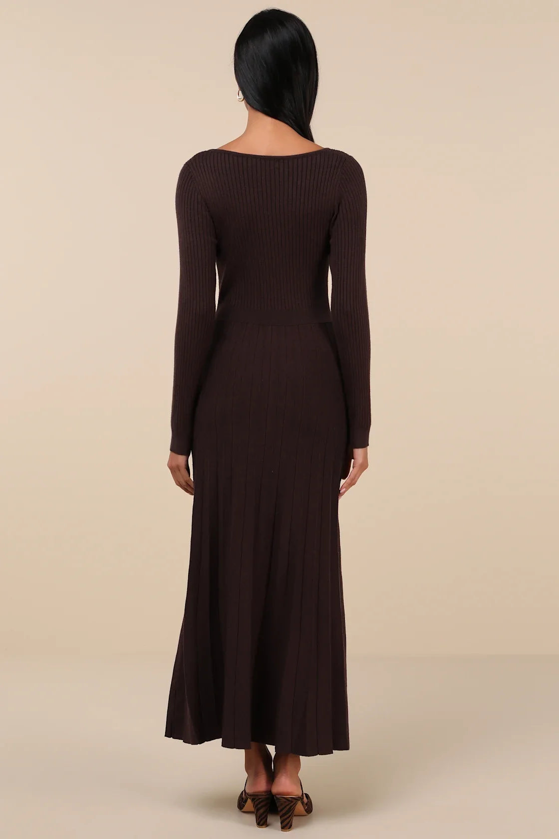Snuggly Precision Brown Pleated Sweater Midi Dress