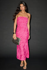 Faelyn Magenta Strapless Ruffled Midi Dress