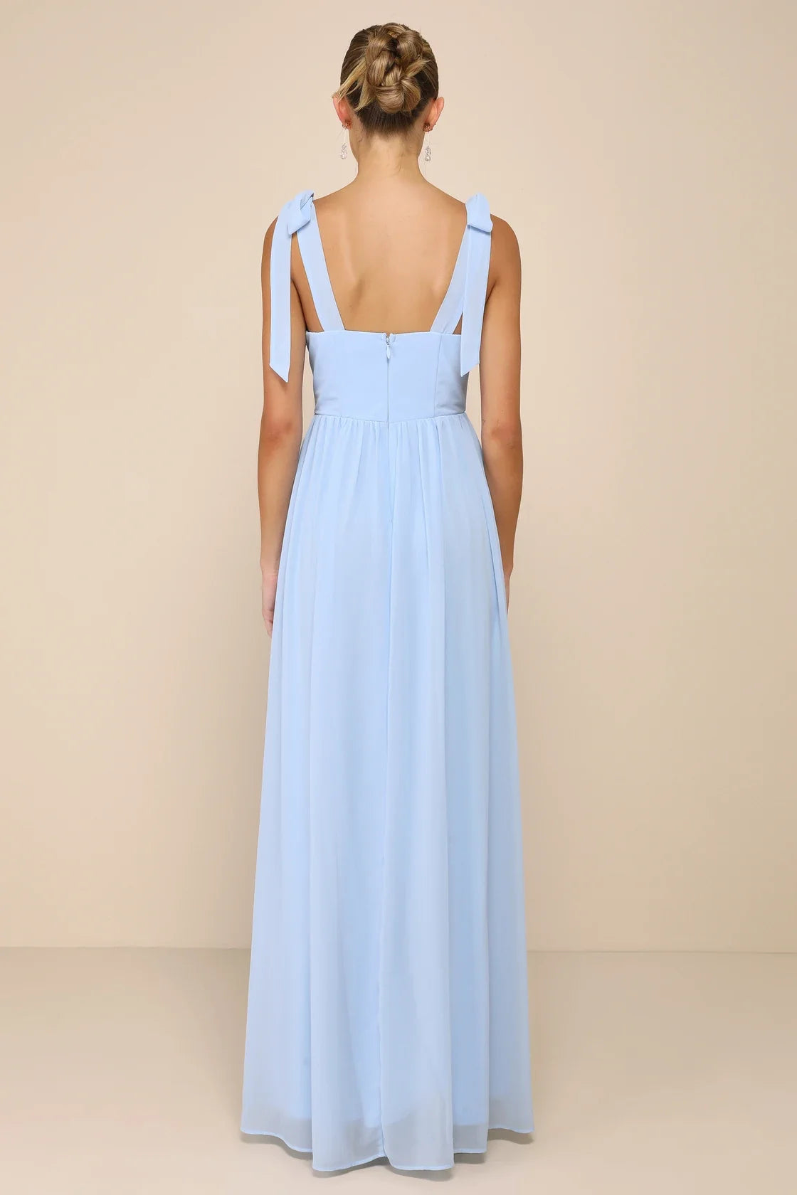 Radiant Charisma Plum Chiffon Ruched Tie-Strap Maxi Dress
