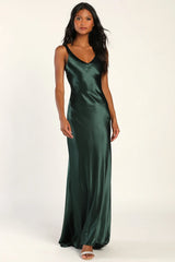 Perfectly Classy Navy Satin Strappy Maxi Dress