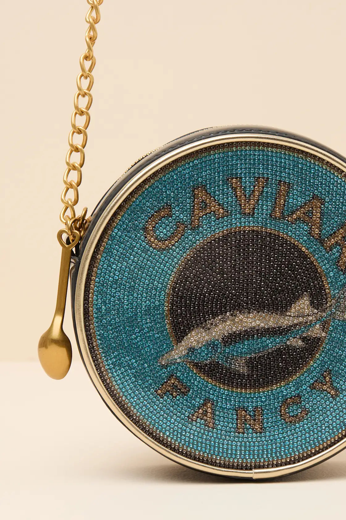 Caviar Tin Blue Rhinestone Crossbody Bag