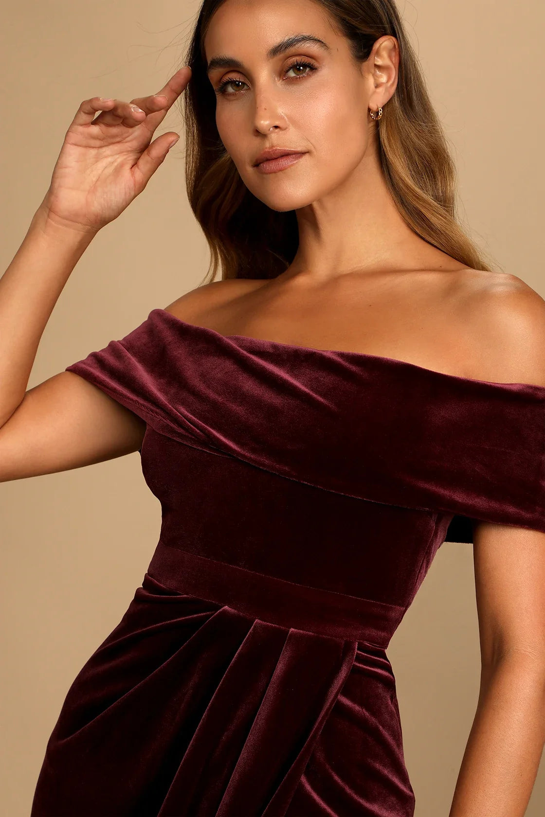 I'm Enchanted Red Velvet Off-the-Shoulder Maxi Dress
