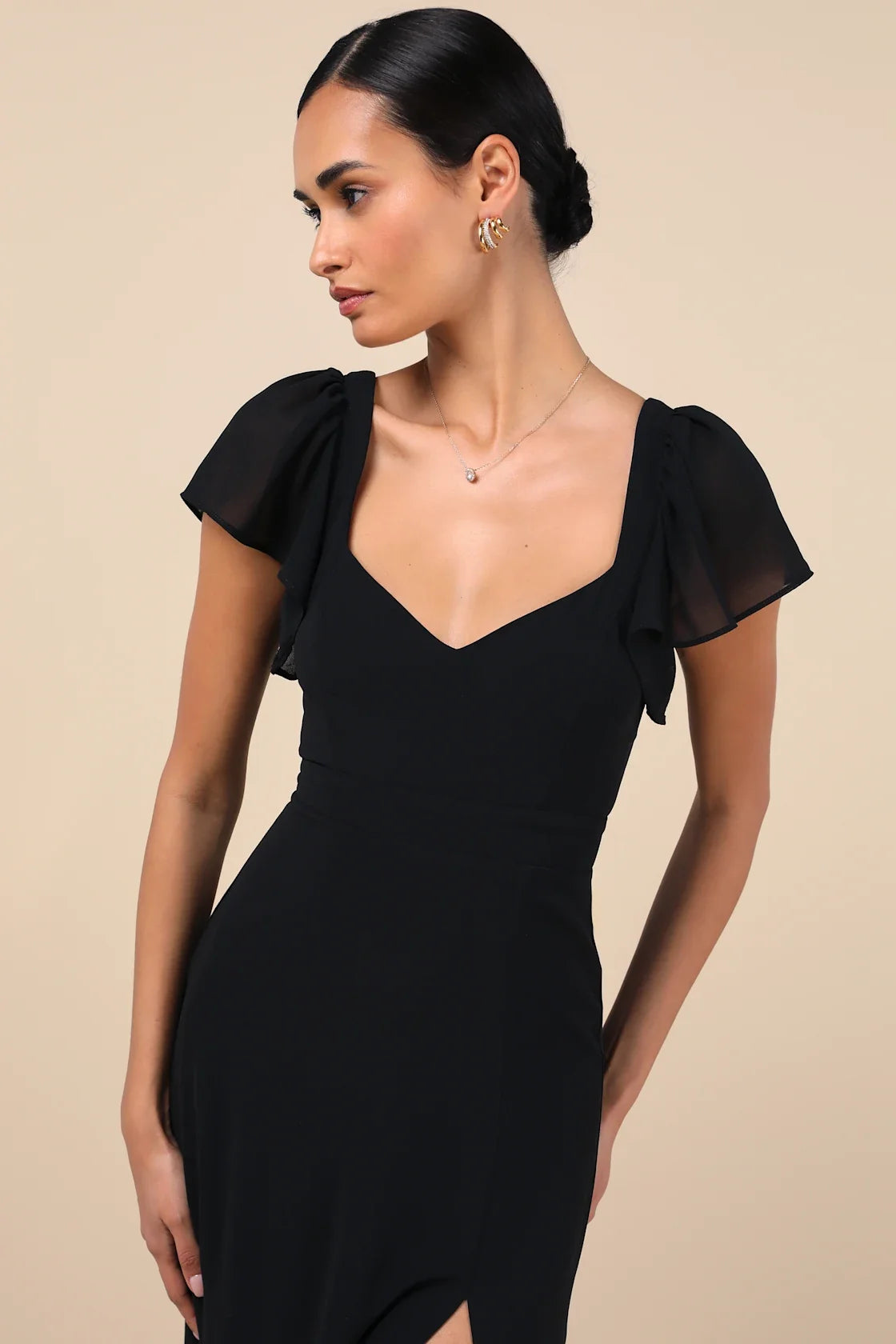 Simply Delightful Black Tie-Back Flutter Sleeve Maxi Dress