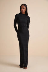 Trendsetting Design Brown Textured Long Sleeve Maxi Dress