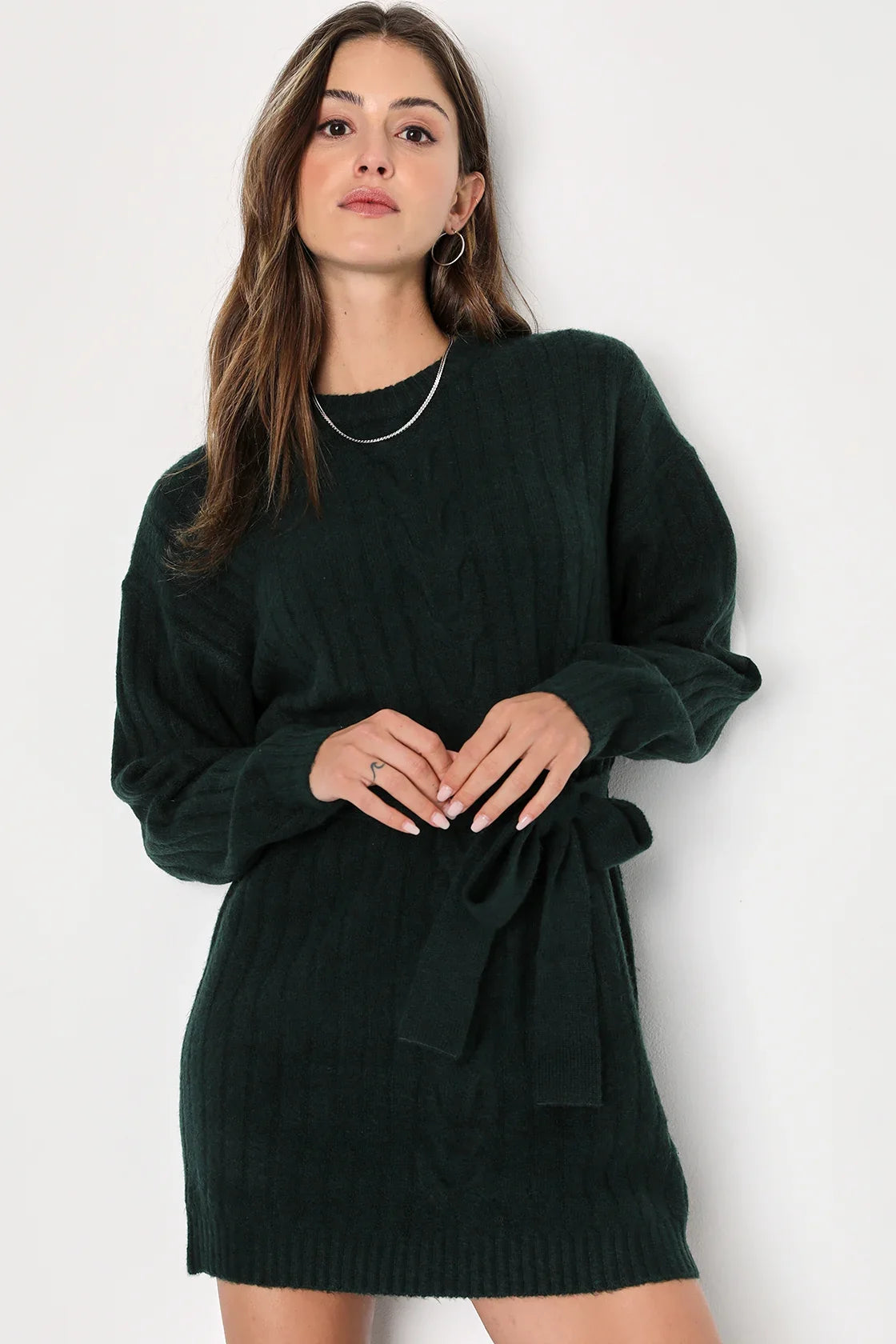Wishing on Winter Cream Cable Knit Mini Sweater Dress