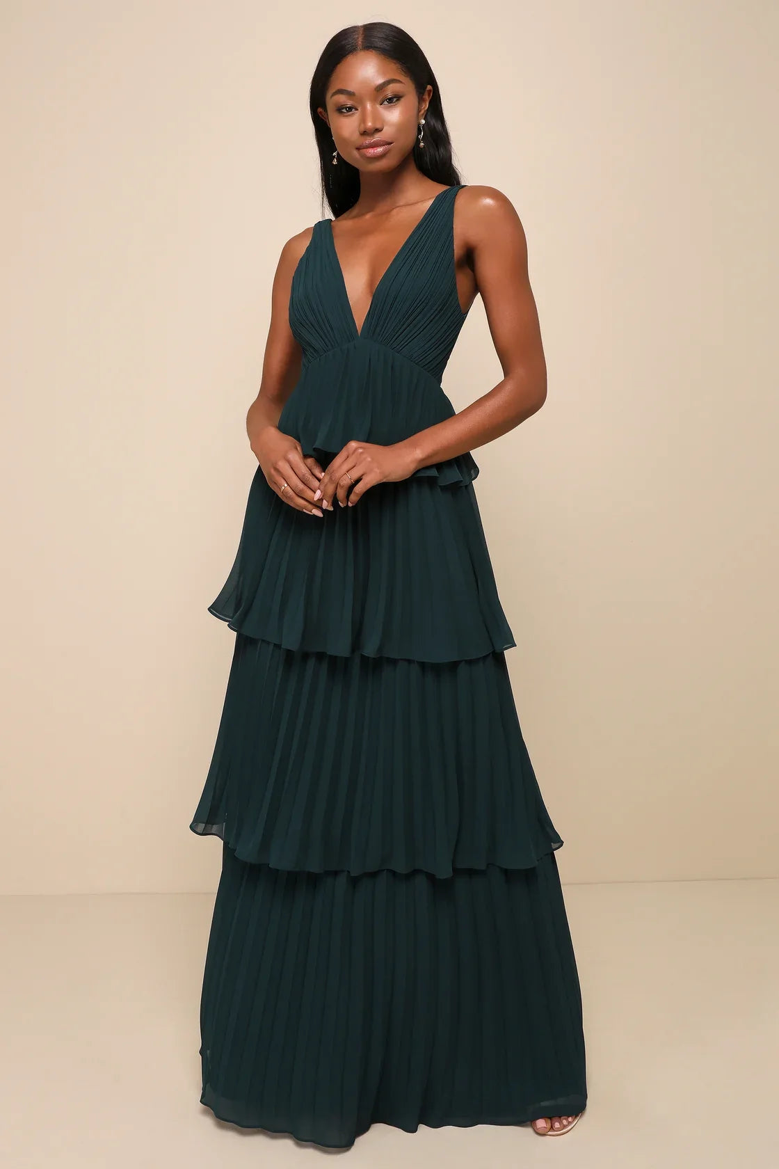 Mesmerizing Essence Navy Pleated Backless Tiered Maxi Dress