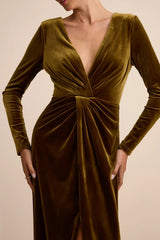 Angelina Navy Velvet Twist-Front Maxi Dress