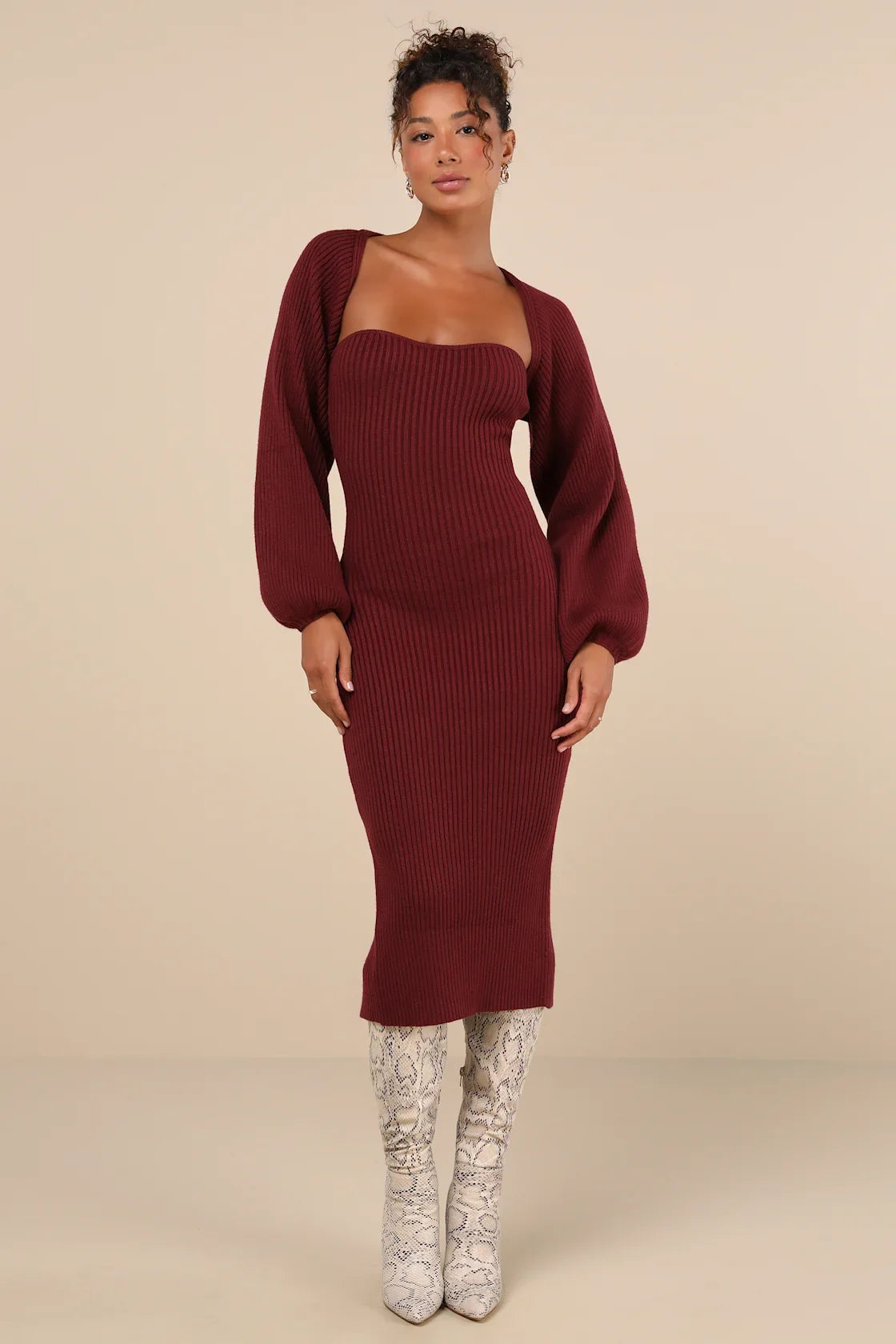 Autumn Aura Olive Green Ribbed Two-Piece Sweater Dress