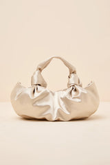 Maelynn Champagne Satin Knotted Handle Bag