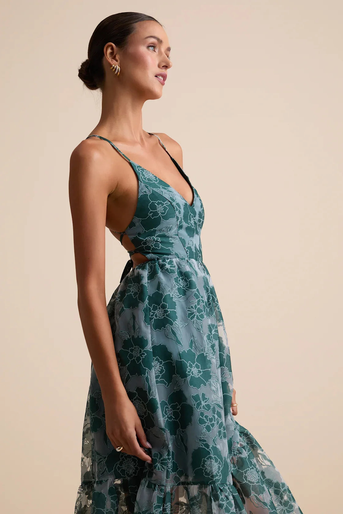 Feeling Like Forever Rose Jacquard Organza Lace-Up Midi Dress