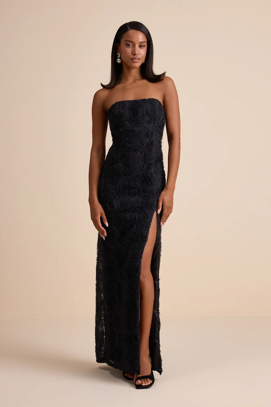 Amalia Burgundy Textured Strapless Maxi Dress
