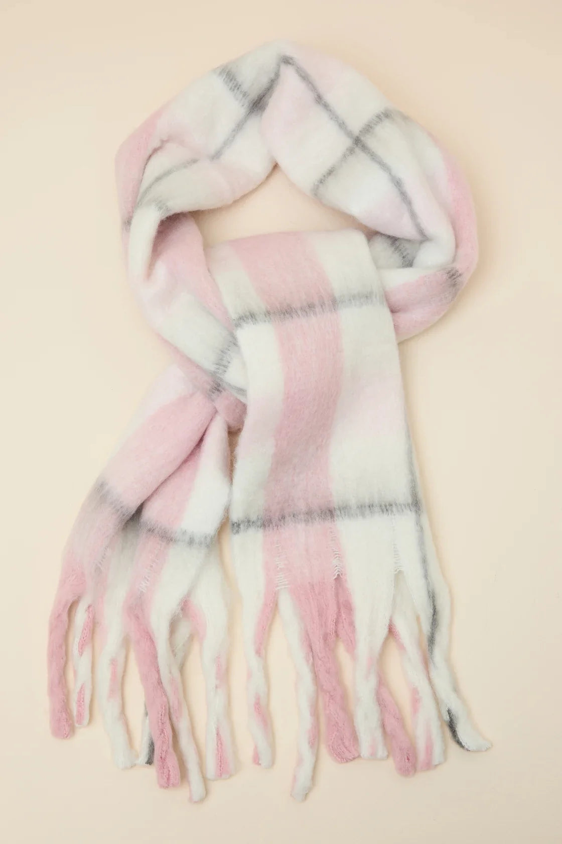 Rami White and Pink Plaid Oversized Scarf