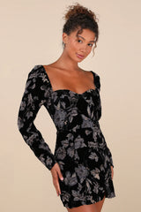 Simply Decadent Black Floral Velvet Burnout Bustier Mini Dress