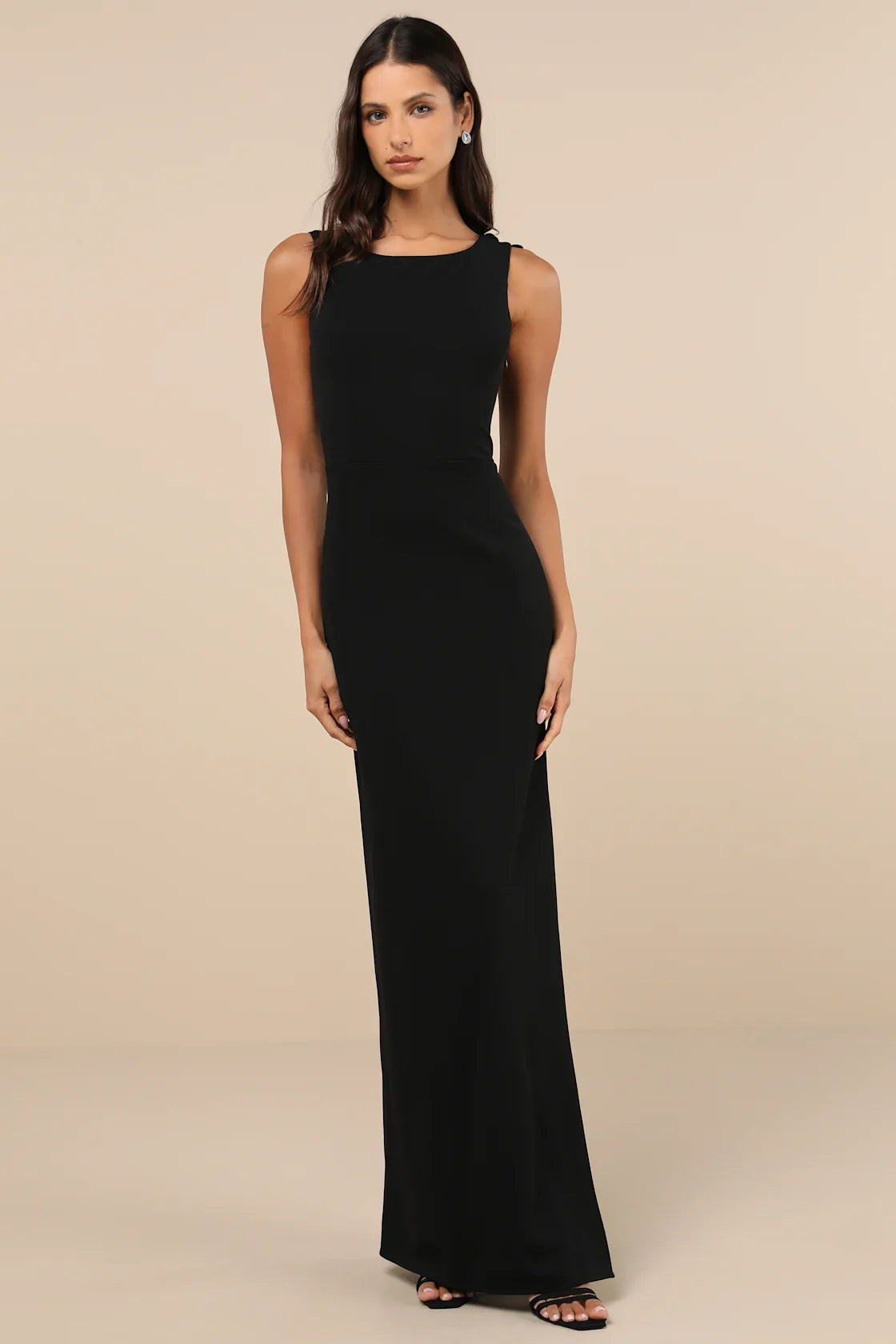 Perfected Poise Black Bow Cutout Column Maxi Dress