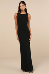 Perfected Poise Black Bow Cutout Column Maxi Dress