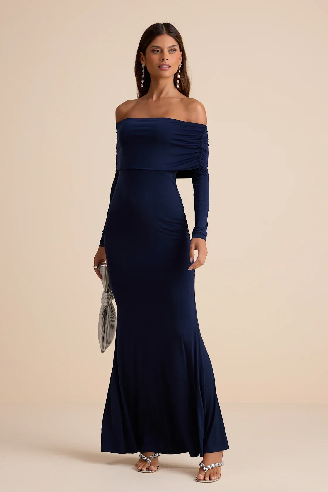 Effortlessly Stunning Dark Brown Off-the-Shoulder Maxi Dress
