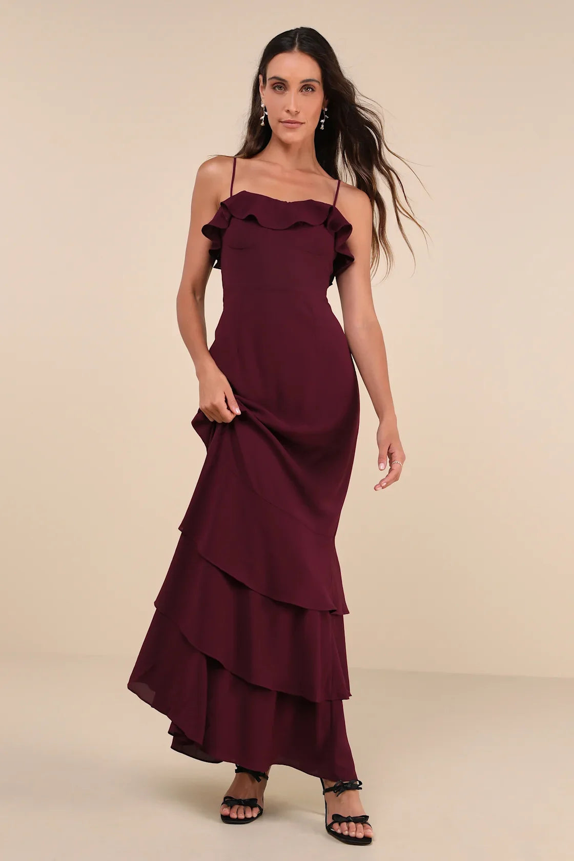 Lively Evenings Black Sleeveless Tiered Maxi Dress