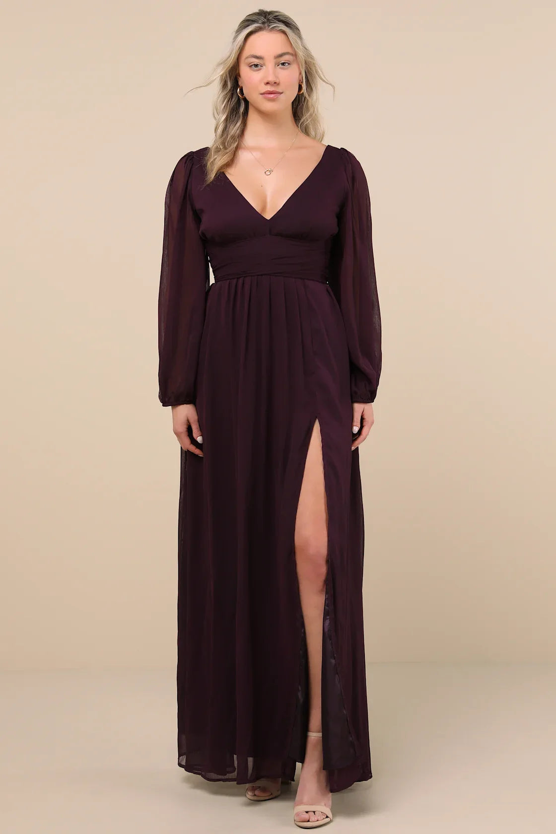 Enchant My Love White V-Neck Long Sleeve Maxi Dress