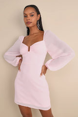 Flirtatious Designs Light Pink Chiffon Balloon Sleeve Mini Dress