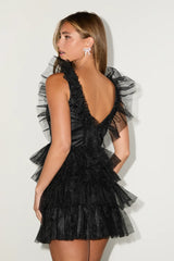 Striking Sensation Yellow Tulle Tiered Ruffled Mini Dress