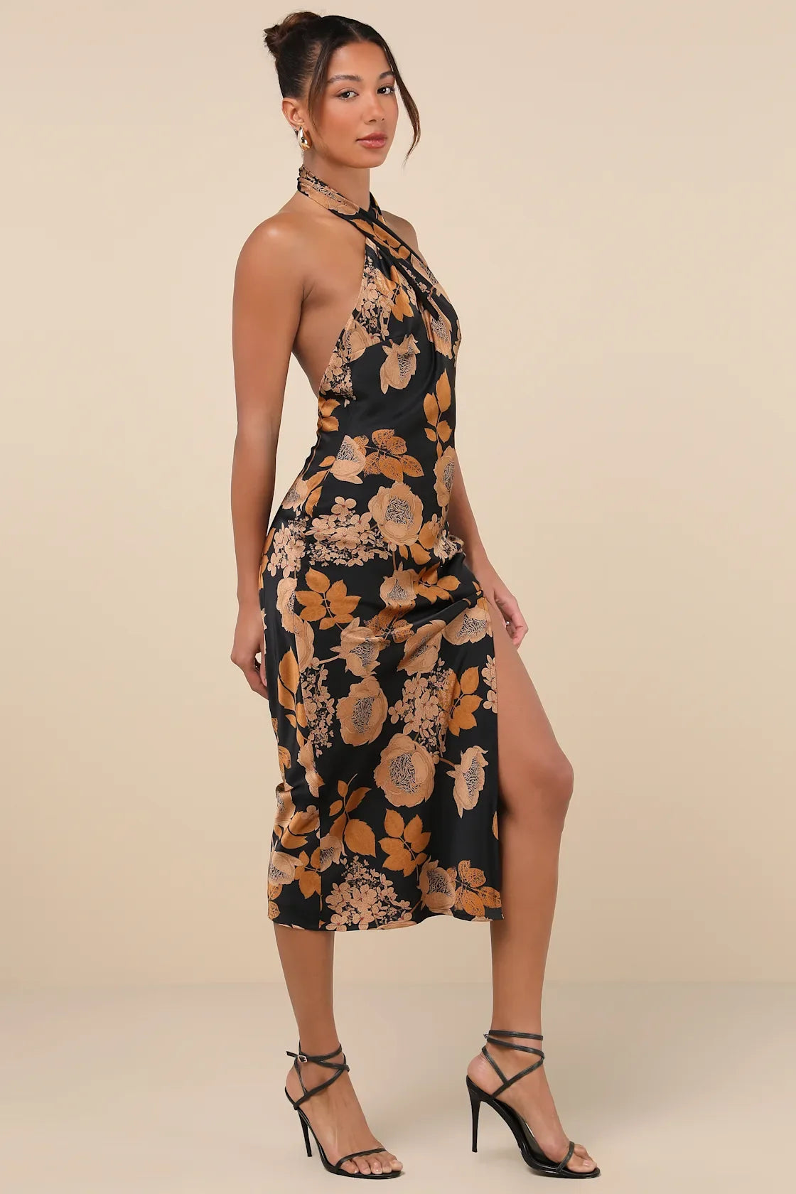 Beyond Classy Blue Multi Abstract Print Satin Halter Midi Dress