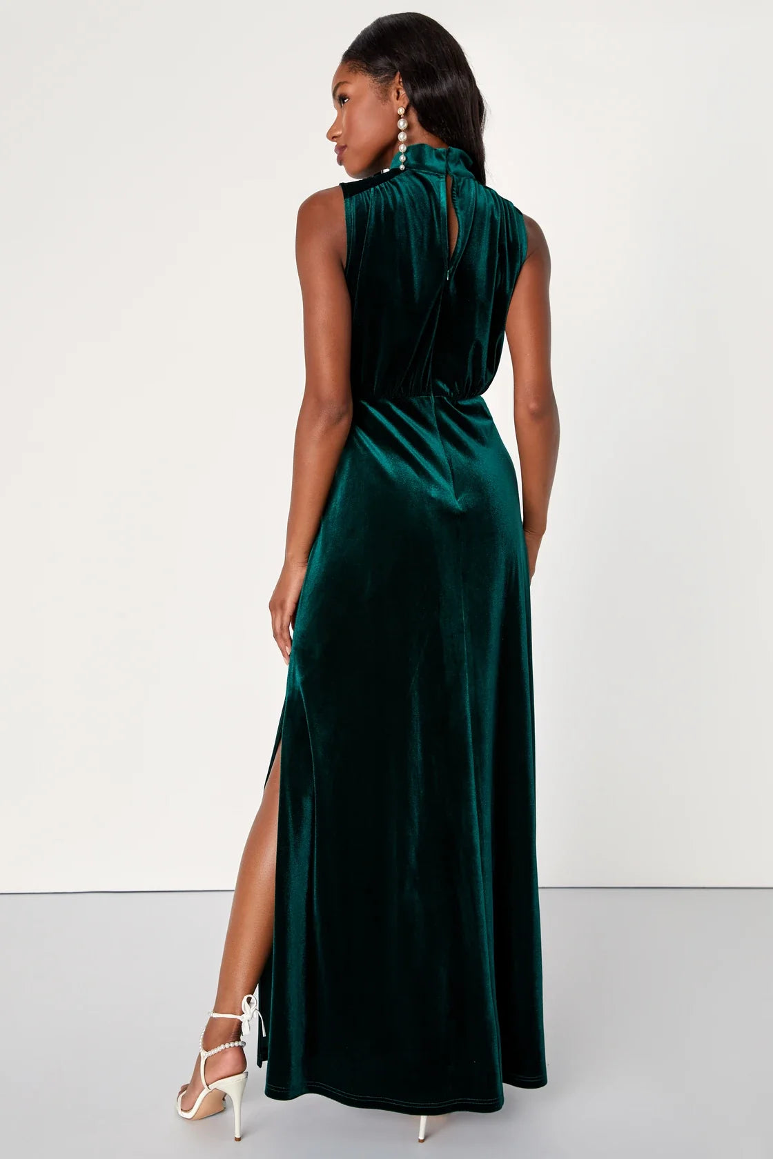 Classic Elegance Brown Velvet Sleeveless Mock Neck Maxi Dress