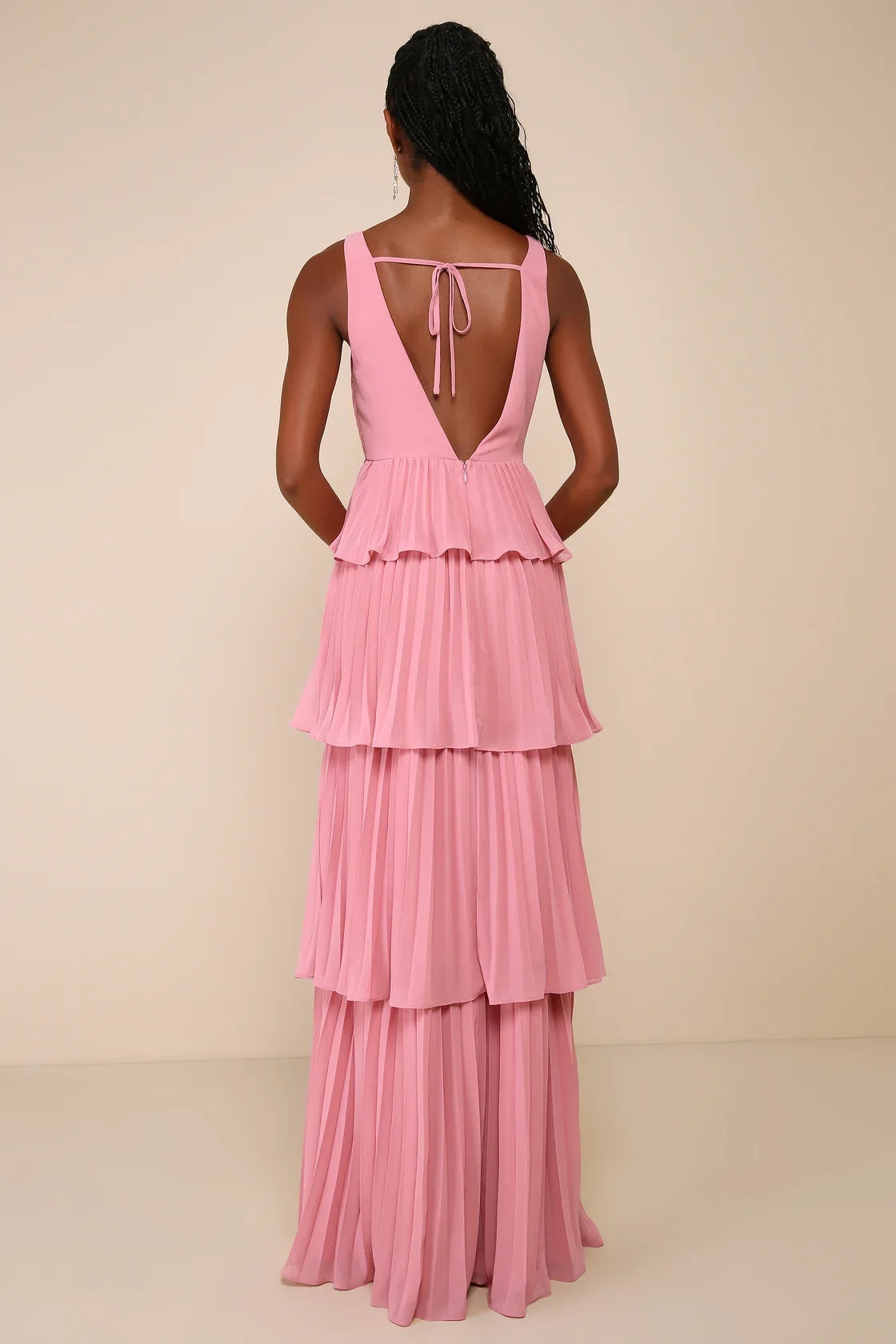Mesmerizing Essence Navy Pleated Backless Tiered Maxi Dress