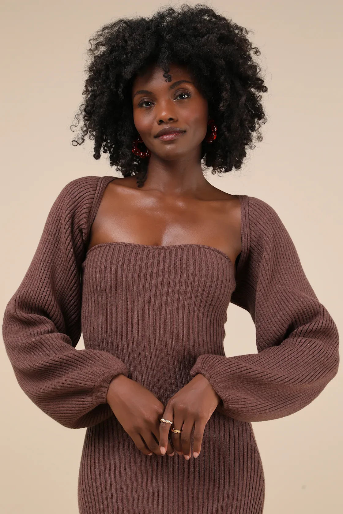 Autumn Aura Olive Green Ribbed Two-Piece Sweater Dress