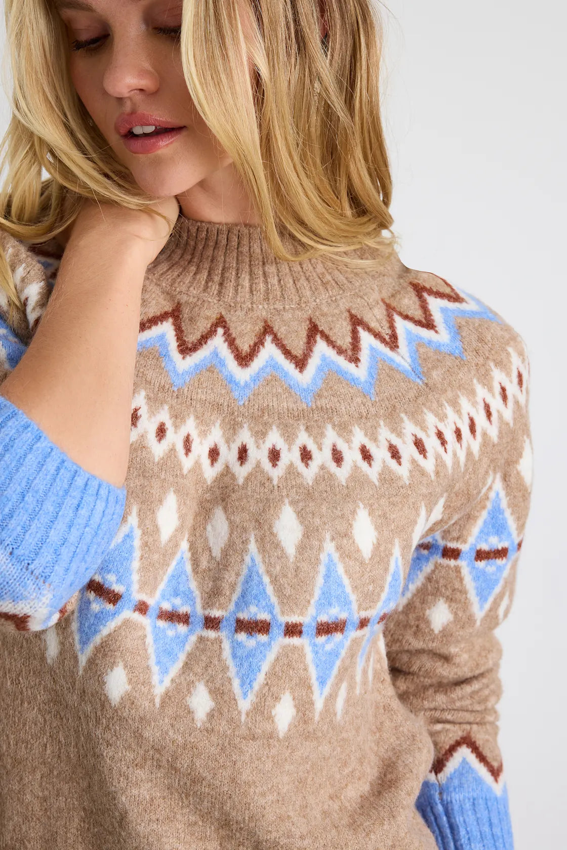 Becklynn Taupe Fair Isle Sweater Mini Dress