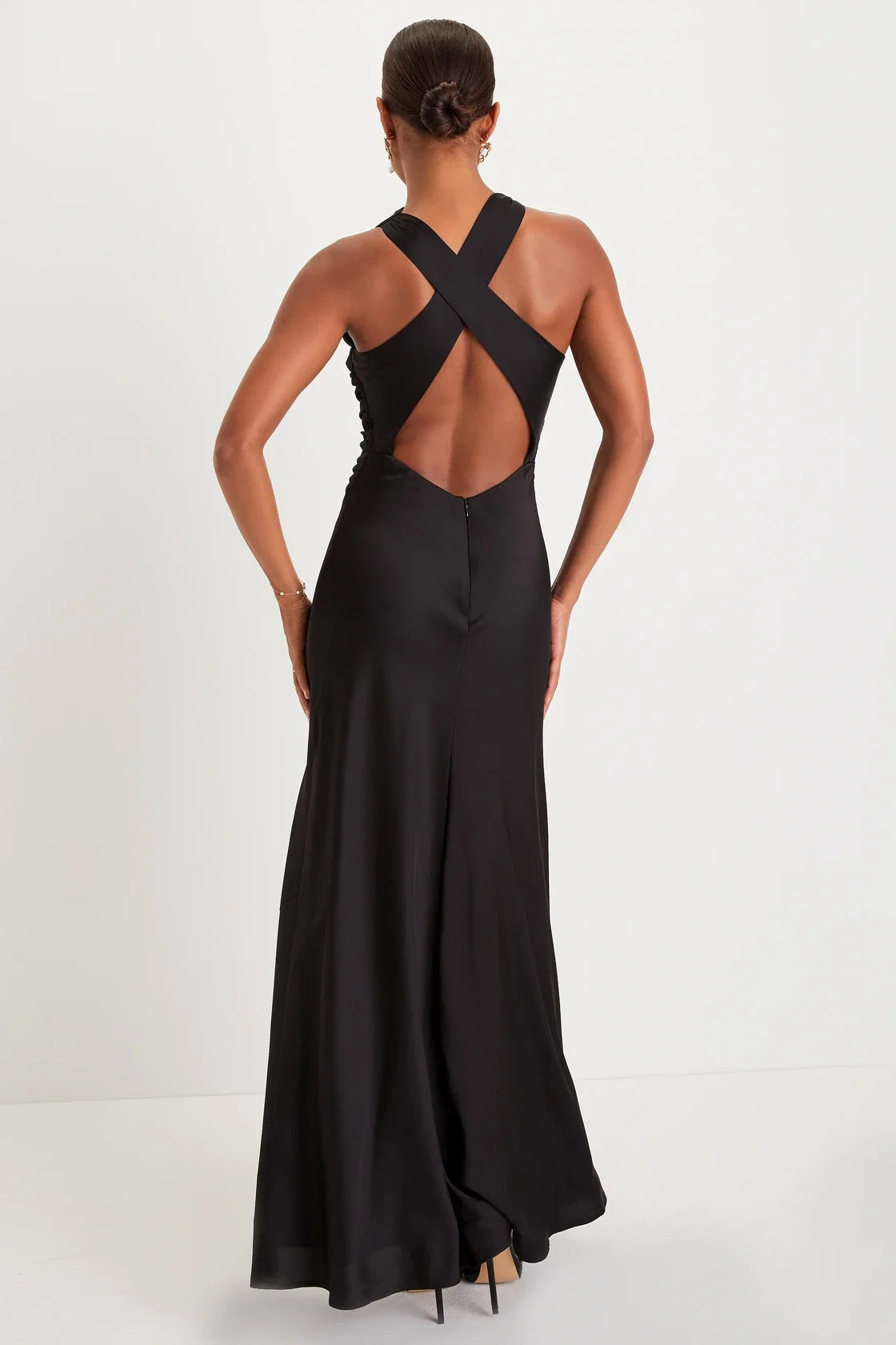 Effortlessly Sensational White Satin Backless Maxi Dress