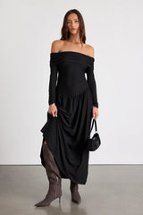 Sescca Black Off-the-Shoulder Jersey Knit Maxi Dress