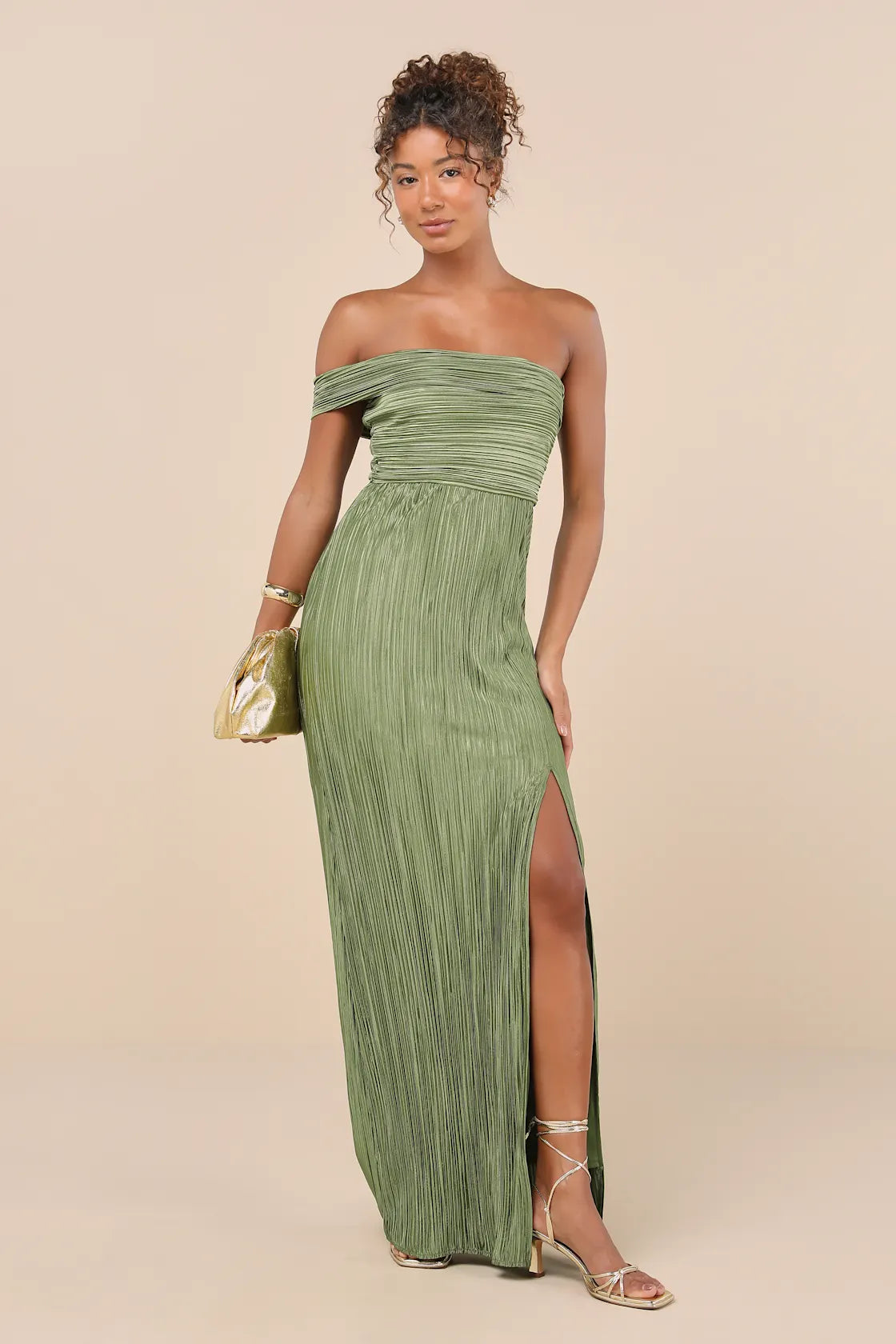 Poised Performance Chartreuse Plisse One-Shoulder Maxi Dress
