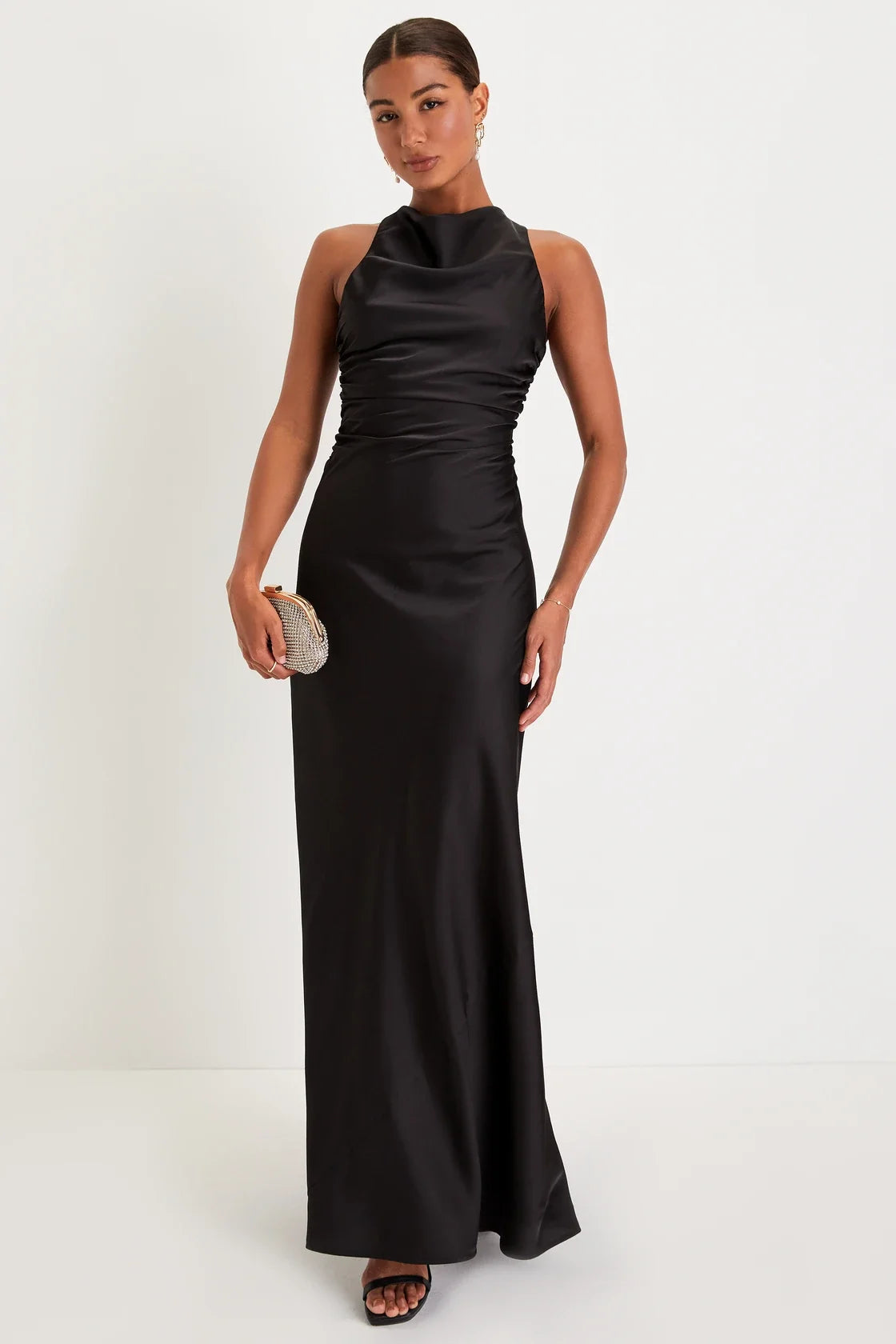 Effortlessly Sensational White Satin Backless Maxi Dress