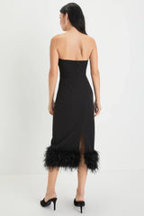 Fancy Behavior Black Bustier Strapless Feather Midi Dress